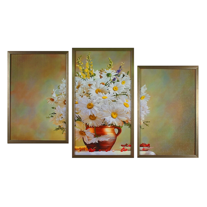 Модульная картина в раме "Ромашки в вазе", 2 — 36×53, 36×63 см, 63×108 см