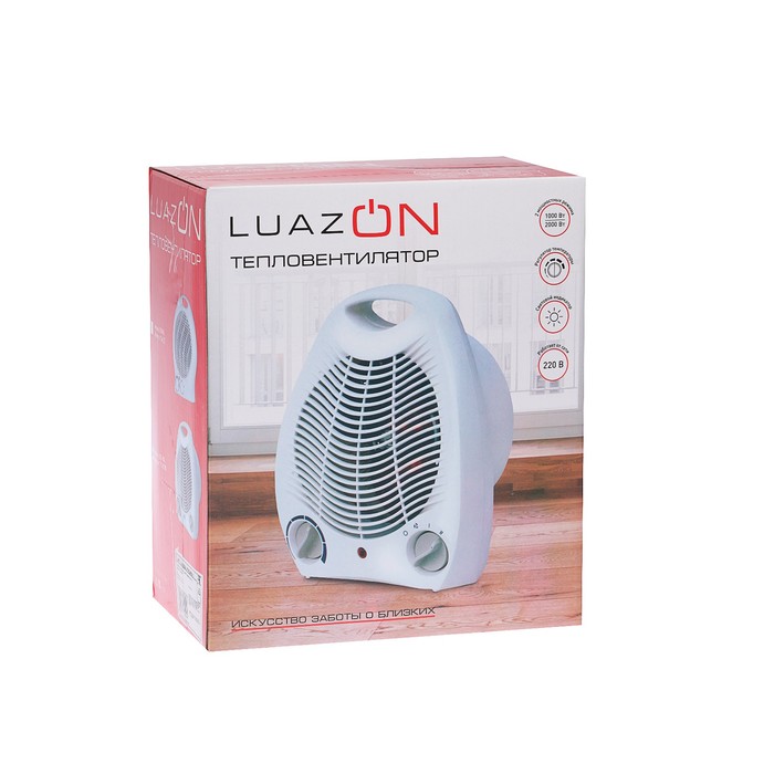 Тепловентилятор LuazON LTO-03, спиральный, напольный, 1000/2000 Вт, 2 режима, белый