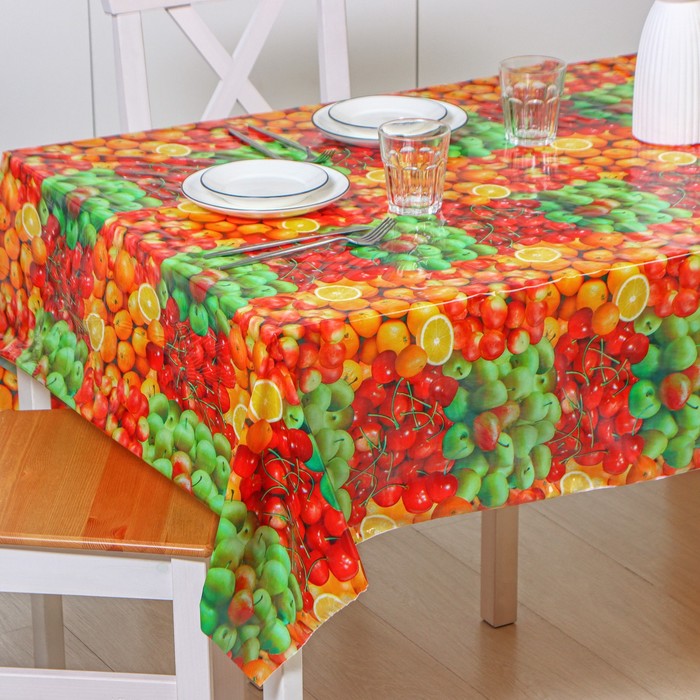 Клеенка ПВХ, ширина 137 см "Сочные фрукты", рулон 30 м