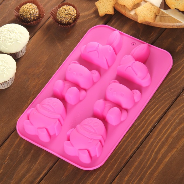 Форма для выпечки "Кролик, мишка, пингвин", 6 ячеек, цвета МИКС