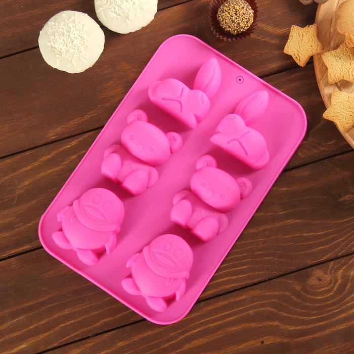 Форма для выпечки "Кролик, мишка, пингвин", 6 ячеек, цвета МИКС