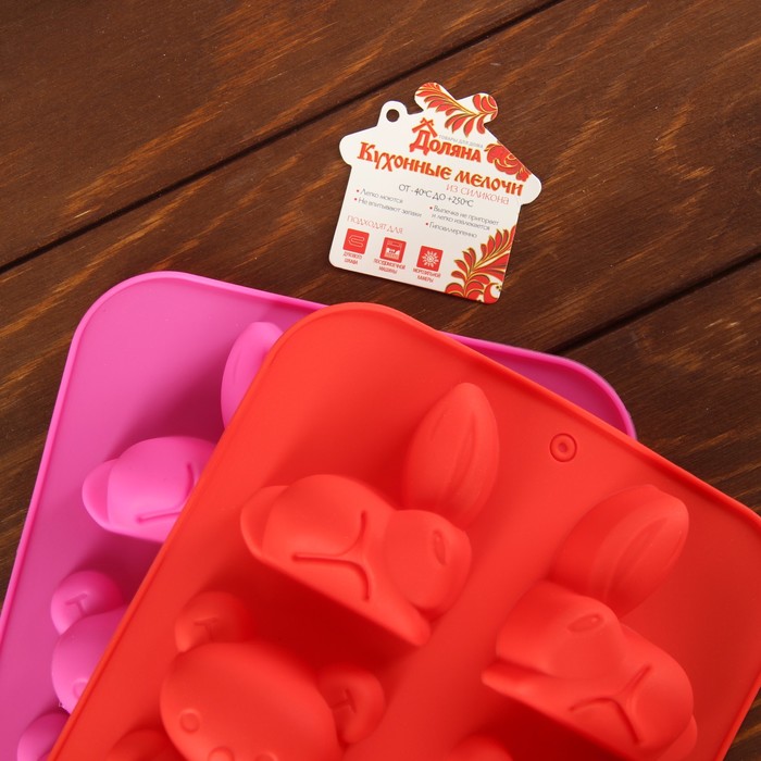 Форма для выпечки "Кролик, мишка, пингвин", 6 ячеек, цвета МИКС