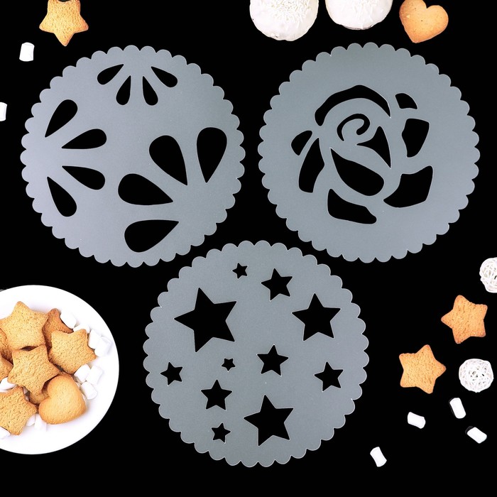 Трафарет кулинарный для украшения выпечки d 20 см(набор 3 шт) "Звезды"