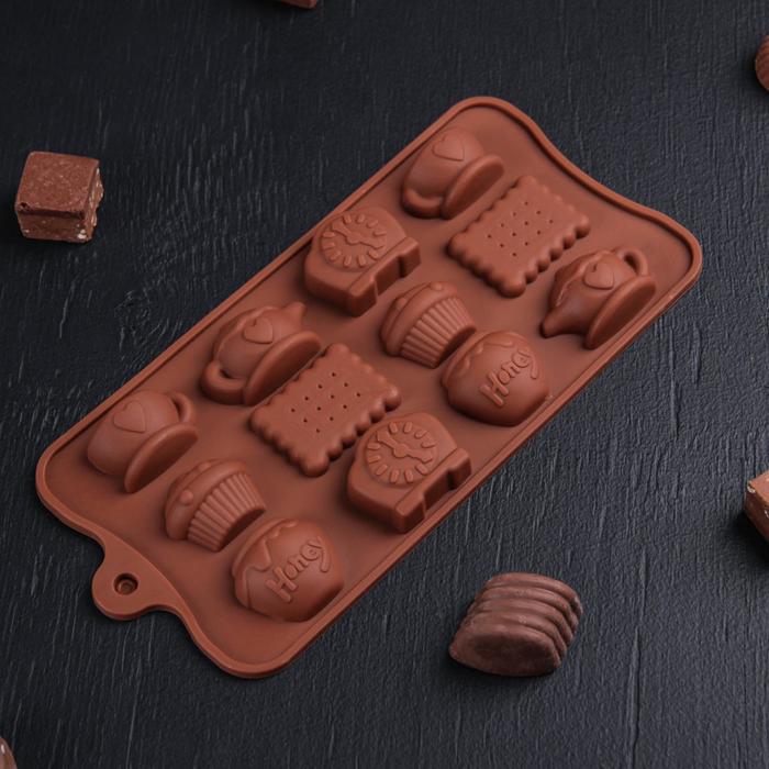 Форма для льда и шоколада, 12 ячеек, 22,5х10,5х2 см "Чаепитие"