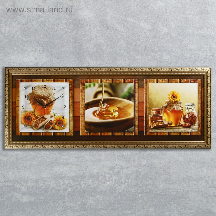 Часы-картина настенные, серия: Кухня, Медовая фантазия, 35 х 100 см