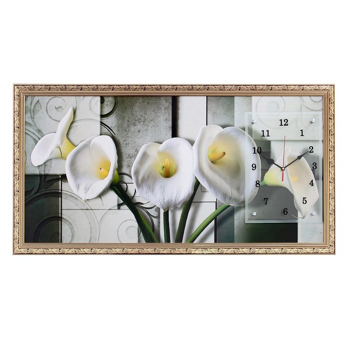 Часы-картина настенные "Белые каллы", микс 50х100 см