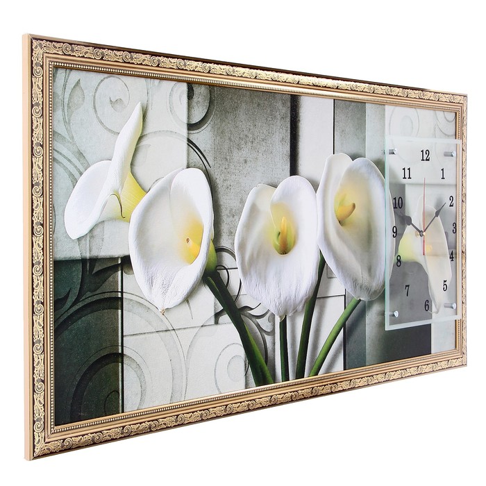 Часы-картина настенные "Белые каллы", микс 50х100 см
