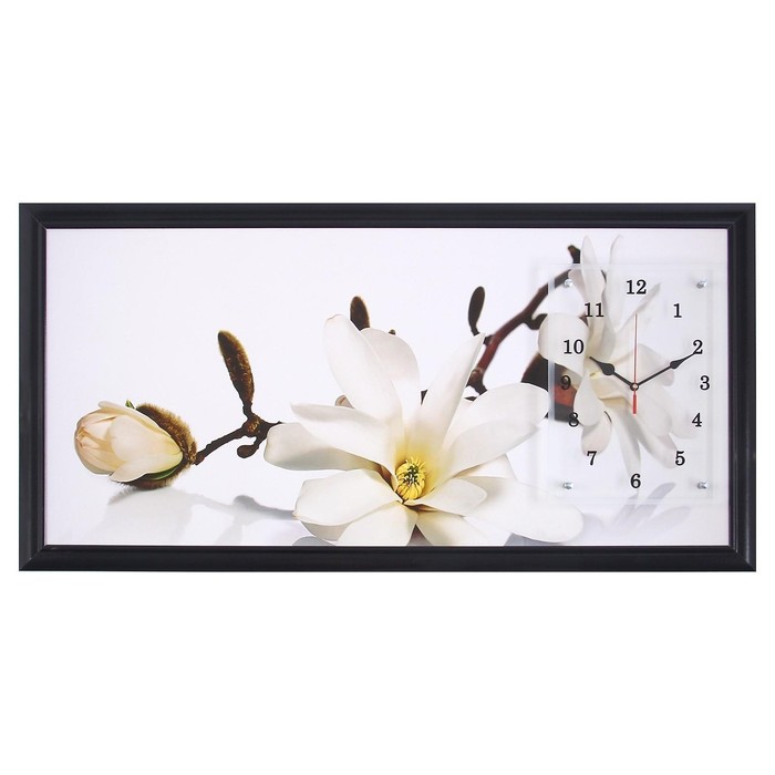 Часы-картина настенные, серия: Цветы, Ветка с цветами и почками, 50 х 100 см