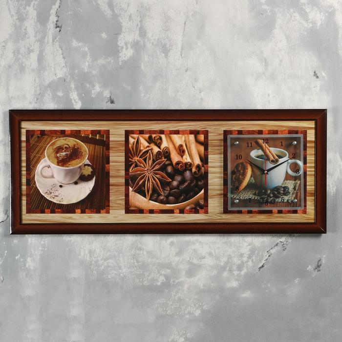 Часы-картина настенные, серия Кухня, Кофе с корицей, 35х100 см, микс