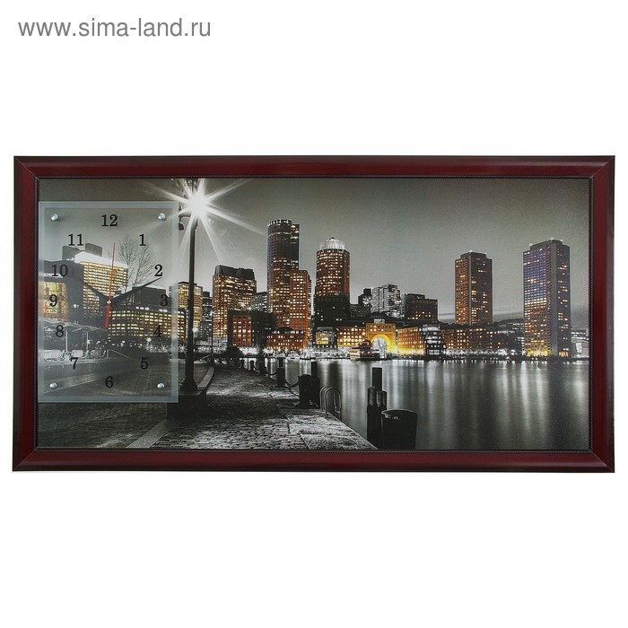 Часы-картина настенные, серия: Город, Ночной Бостон, 50 х 100 см