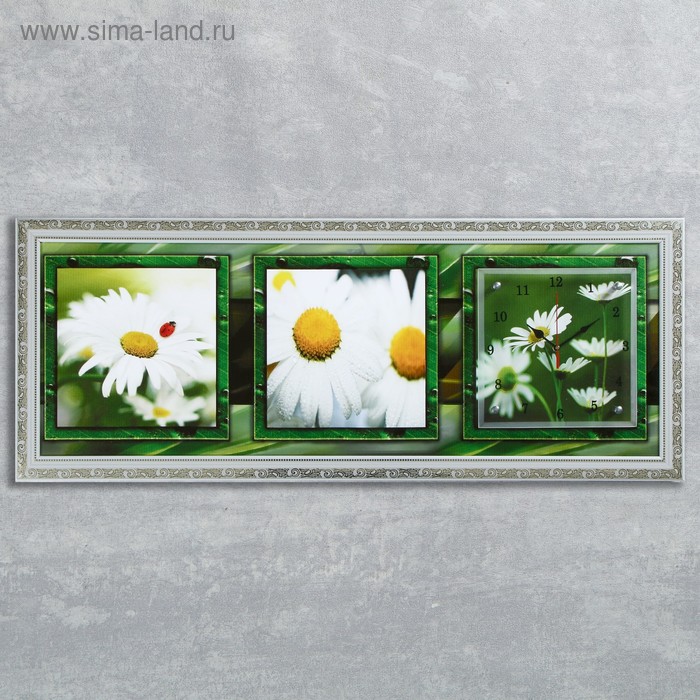 фото Часы-картина настенные, серия: цветы, "ромашки в поле", 35х100 см, микс сюжет