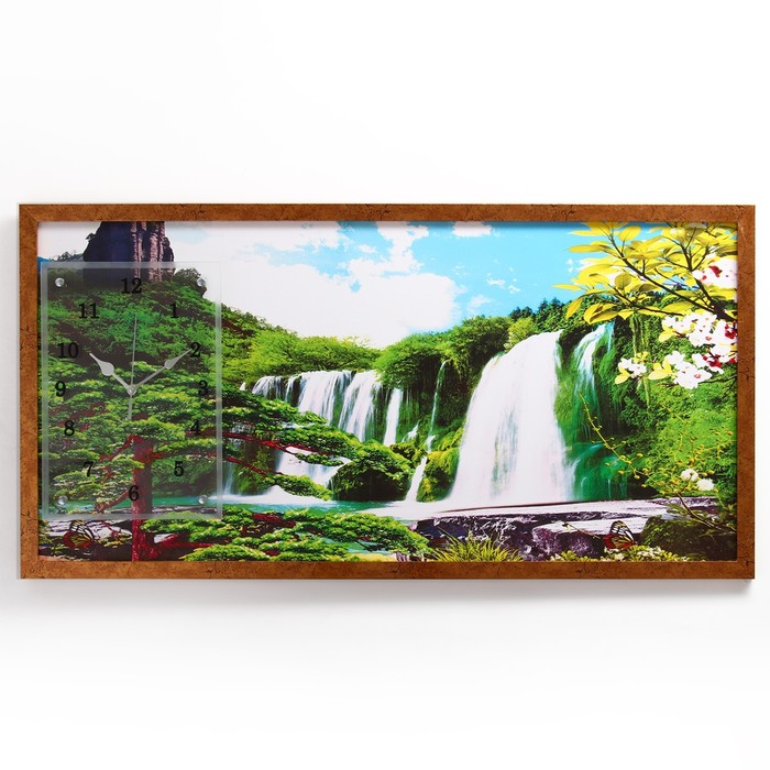 Часы-картина настенные, серия: Природа, Водопад, 50 х 100 см часы картина настенные серия природа лесной водопад 40 х 76 см