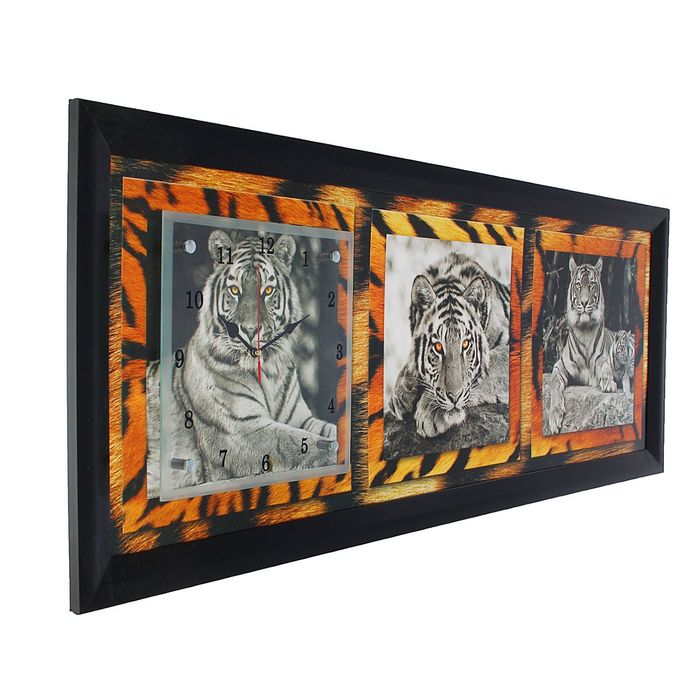 Часы-картина настенные "Тигры", 35х100 см микс