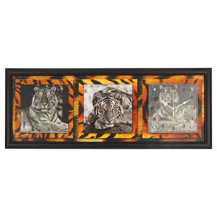 Часы-картина настенные "Тигры", 35х100 см микс