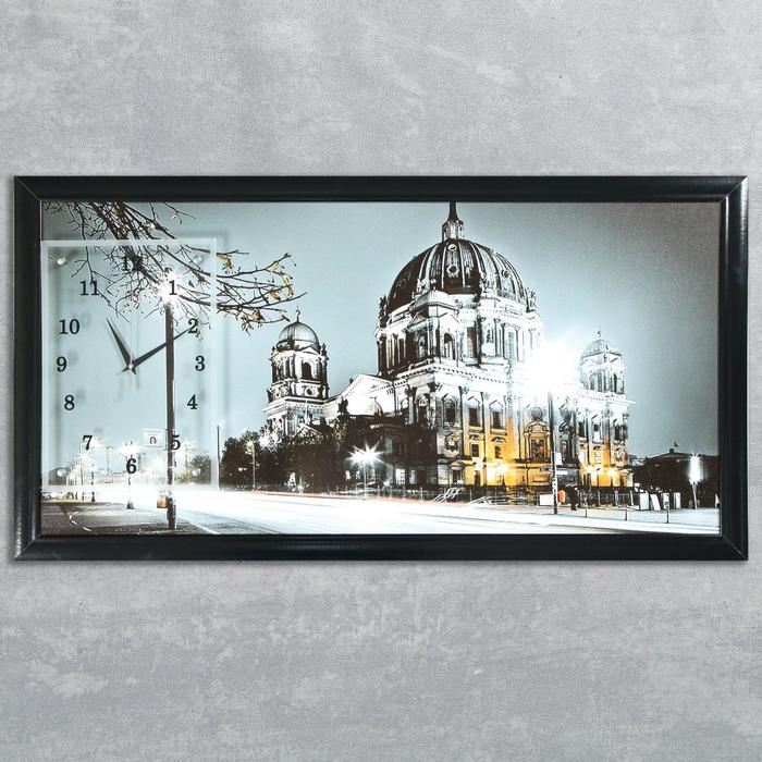 Часы-картина настенные, серия: Город, Ночной Берлин, 50 х 100 см