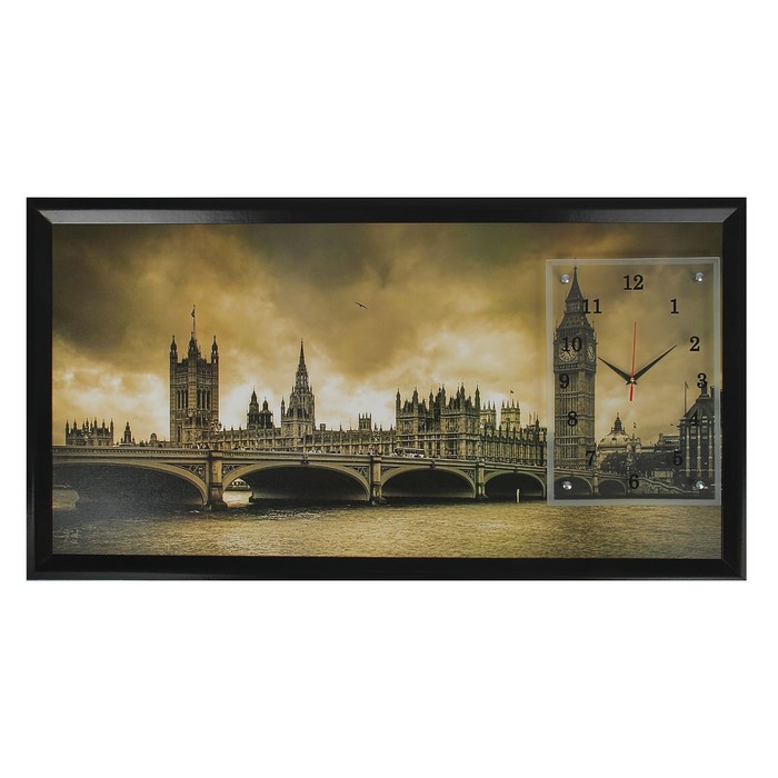 Часы-картина настенные "Вестминстерский дворец черно-белый", 50х100 см микс