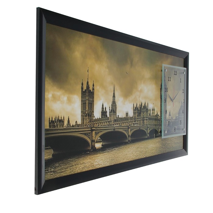 Часы-картина настенные "Вестминстерский дворец черно-белый", 50х100 см микс