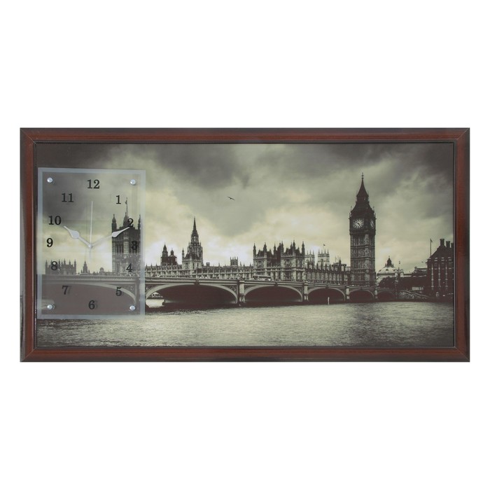 Часы-картина настенные "Вестминстерский дворец черно-белый", 50х100 см микс