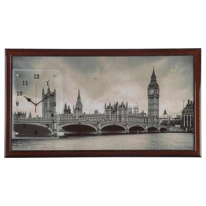 Часы-картина настенные "Вестминстерский дворец черно-белый", 50х100 см микс