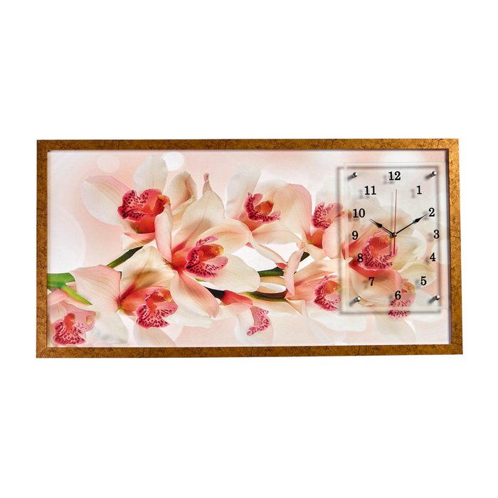 Часы-картина настенные, серия: Цветы, Ветка орхидеи, 50 х 100 см
