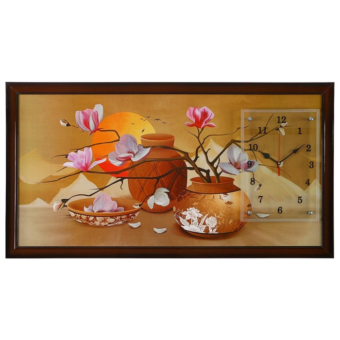 Часы-картина настенные, серия: Цветы, Закат в пустыне, 50 х 100 см