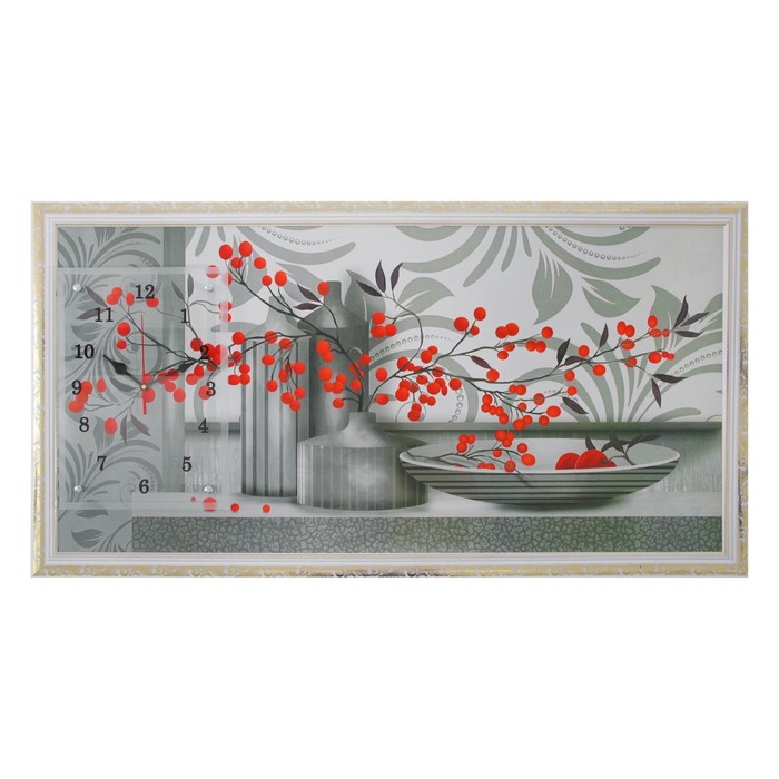 Часы-картина настенные "Красные ягоды", 50х100 см микс
