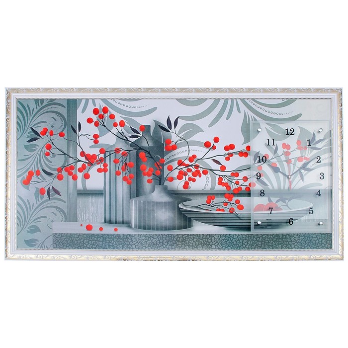 Часы-картина настенные "Красные ягоды", 50х100 см микс