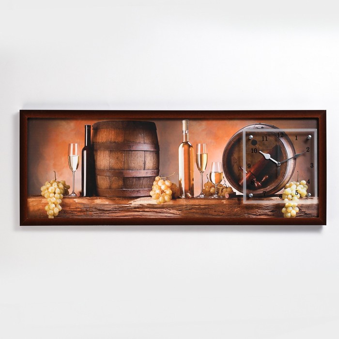 Часы-картина настенные "Винные бочки", 35х100 см микс