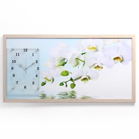 Часы-картина настенные, серия: Цветы, "Водная гладь и белые орхидеи", 50х100  см, микс