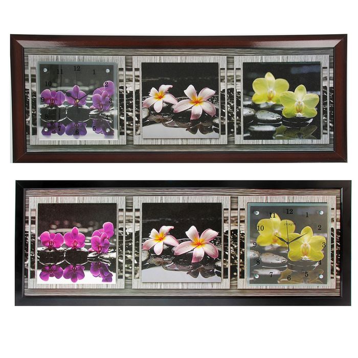 Часы-картина настенные "Орхидеи, отражающиеся в воде", 35х100 см микс