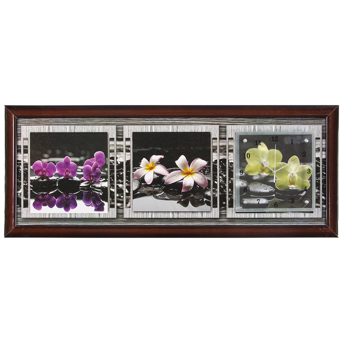 Часы-картина настенные "Орхидеи, отражающиеся в воде", 35х100 см микс