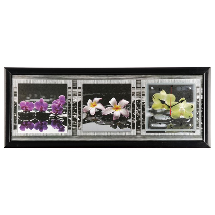 Часы-картина настенные "Орхидеи, отражающиеся в воде", 35х100 см микс