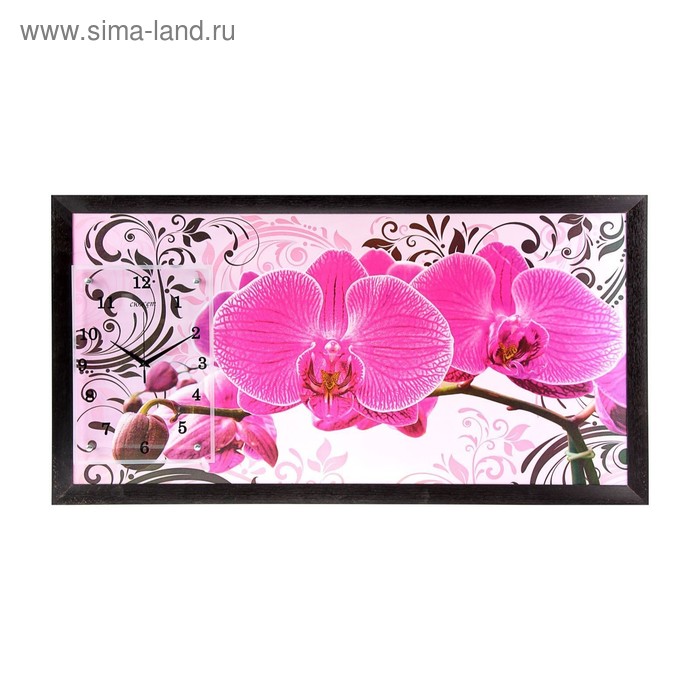 Часы-картина настенные, серия: Цветы, Розовые орхидеи с узором, 50 х 100 см