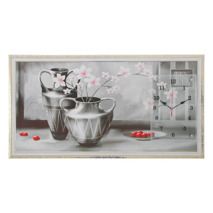 Часы-картина настенные, серия: Цветы, Серые вазы, 50 х 100 см часы картина настенные серия цветы ромашковый чай 35 х 100 см