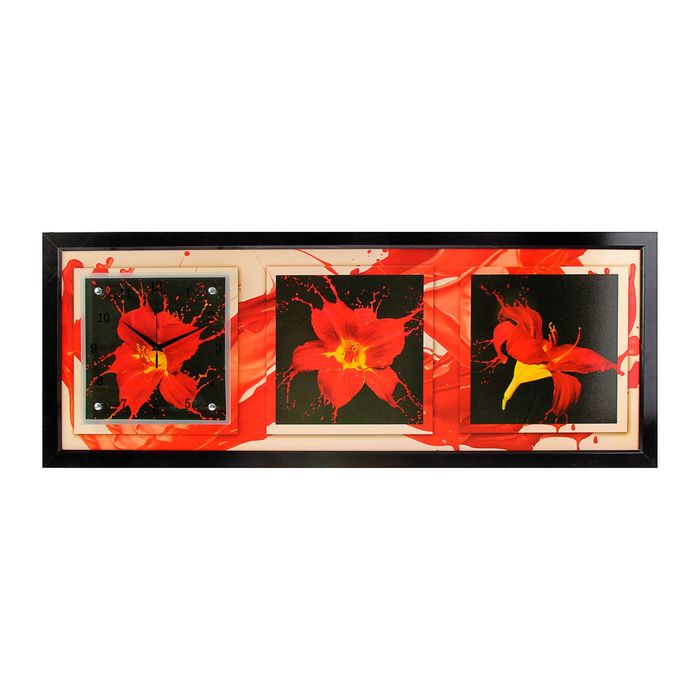 Часы-картина настенные "Красные цветы", 35х100 см микс