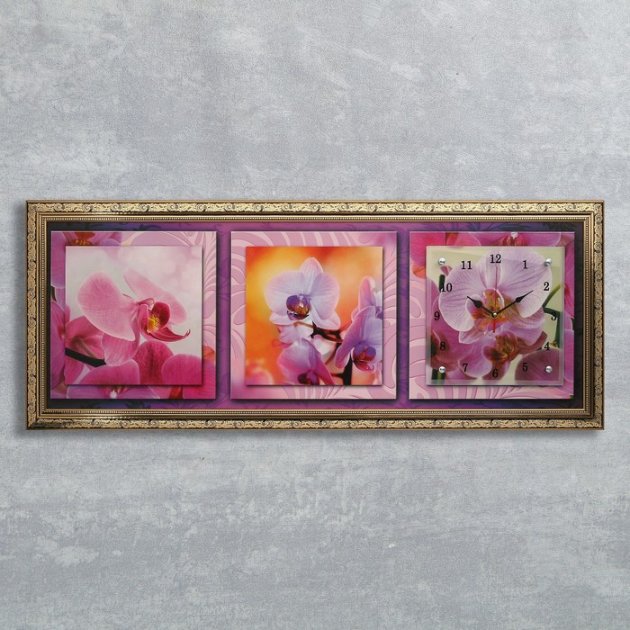 Часы-картина настенные "Орхидея на желтом фоне", 35х100 см микс