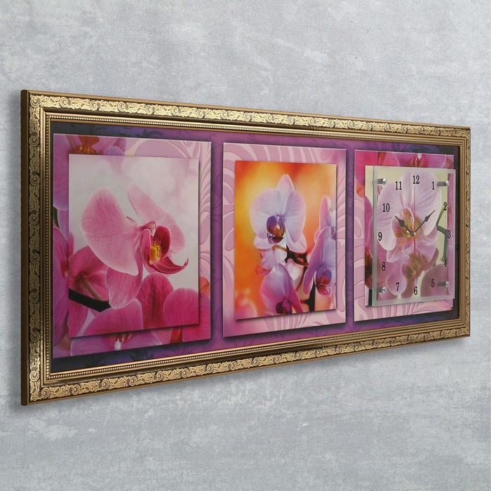Часы-картина настенные "Орхидея на желтом фоне", 35х100 см микс