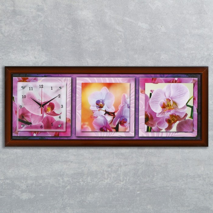 Часы-картина настенные "Орхидея на желтом фоне", 35х100 см микс
