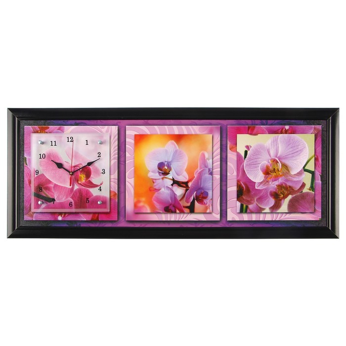 Часы-картина настенные "Орхидея на желтом фоне", 35х100 см микс