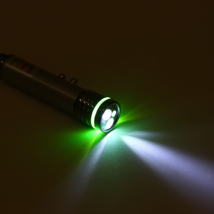 Фонарь карманный с карабином, 2 LED, 2 режима, лазер, микс, 7х1.4 см