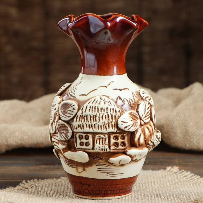 Ваза "Барселона" большая, ручная лепка, подсолнухи