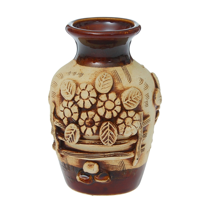 Ваза  "Бочка" средняя с ручной лепкой