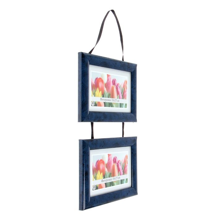 Фоторамка для 2-х фото 10х15 см "Двойная на тесьме" голубая