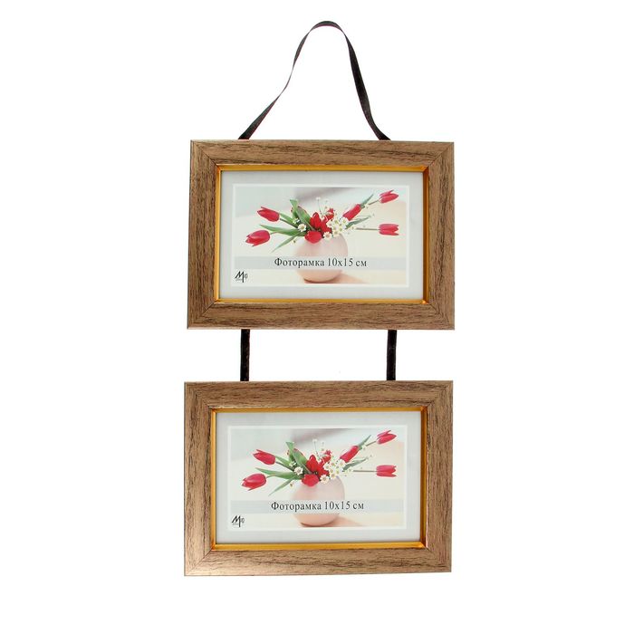 Фоторамка "Двойная с тесьмой" натурэль 10х15 см