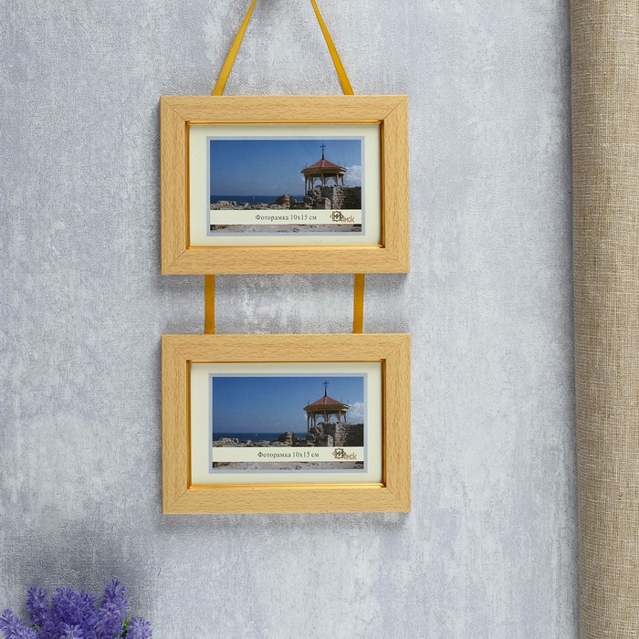 Фоторамка "Двойная с тесьмой" под дерево, 10х15 см