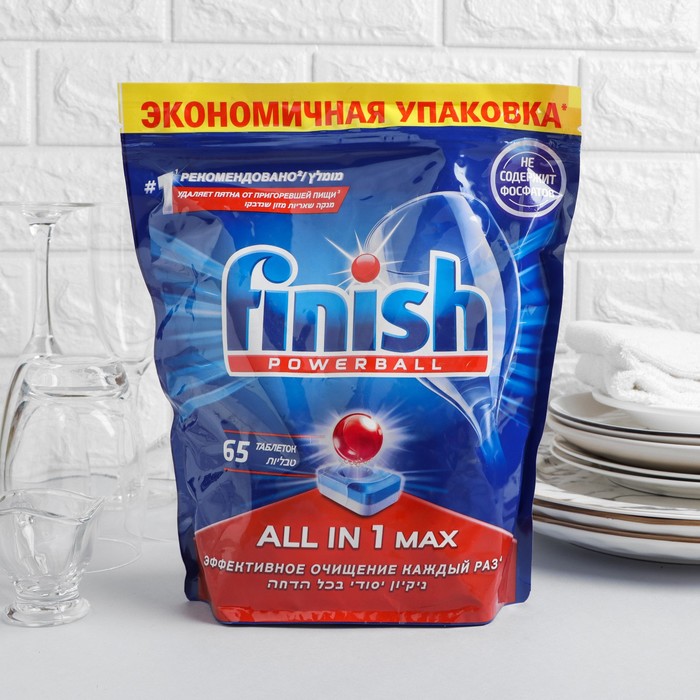 

Таблетки для посудомоечных машин Finish All in1 Shine Protect, 65 шт.