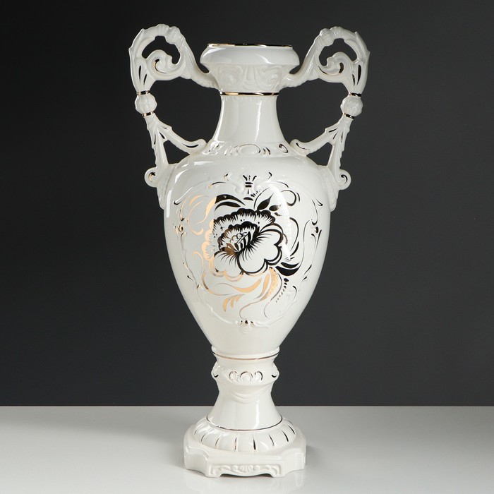 Ваза напольная "Флорена" золото, белая