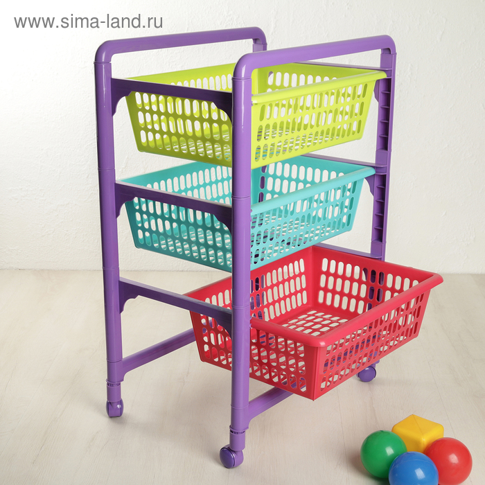 фото Этажерка для игрушек "радуга" на колесах, с выдвигающимися лотками полимербыт