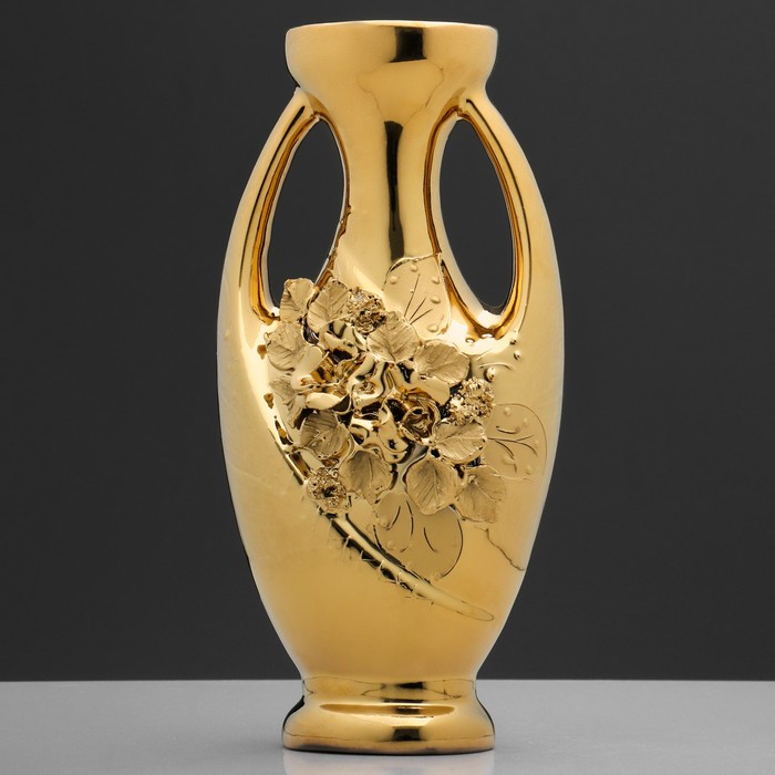 Ваза "Муза" объёмные цветы, булат, золото