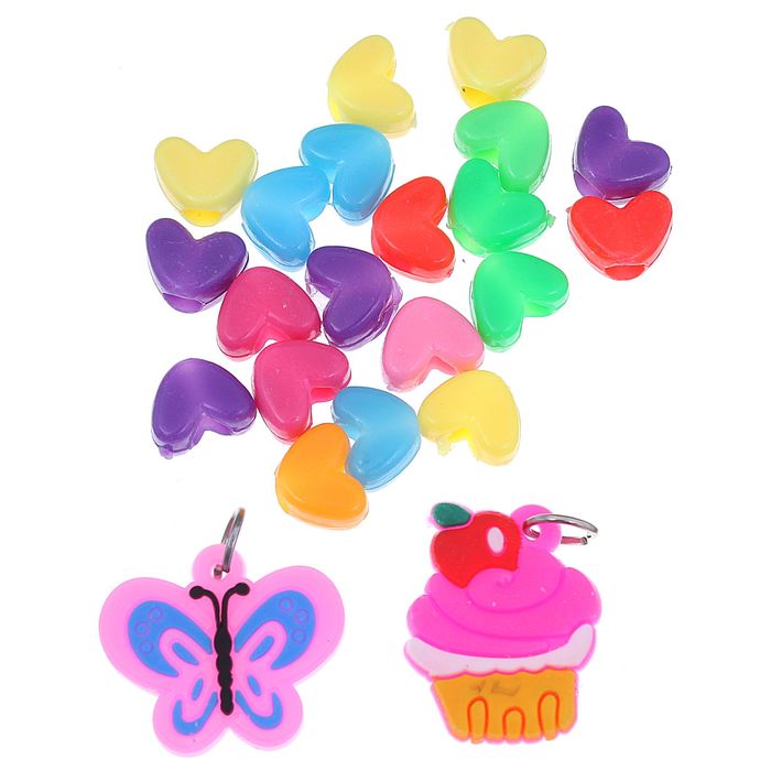 Подвески для плетения резиночками 20 шт пластиковых и 2 резиновых "Бабочка, пироженка"